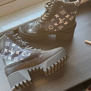 Louis Vuitton Black and White Combat Boots